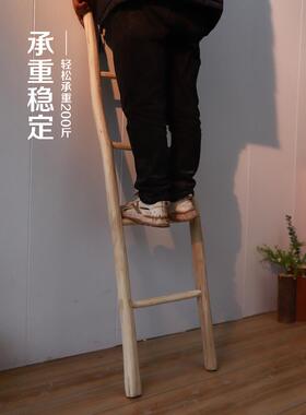 原木装饰梯子新品覆古树枝木棍梯形落地美式拍摄陈列道具实木楼梯