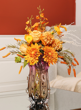 加厚琉璃紫色聚百财花瓶客厅插花玄关餐桌样板房电视柜高级装饰品