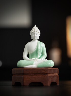 禅意陶瓷如来佛祖摆件释迦摩尼佛像家居客厅玄关装饰品车载保平安
