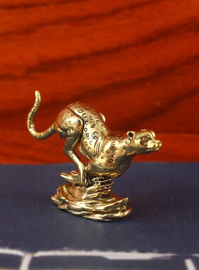 纯黄铜金钱豹子小摆件车载汽车中控台装饰品男士一路豹富桌面摆设