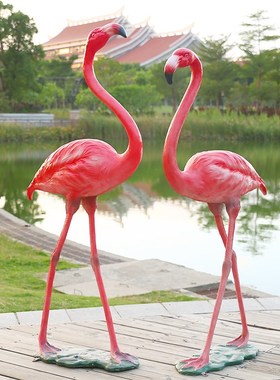 仿真火烈鸟装饰落地动物玻璃钢雕塑花园庭院水池园林景观小品