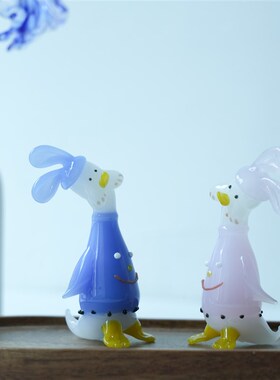 琉璃手工艺品可爱歪头情侣鸭桌面摆件治愈解压微笑鸭创意手办礼物
