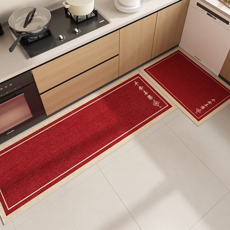 硅藻泥厨房地垫吸水防滑家用耐脏免打理地毯满铺中式红色喜庆脚垫,淘宝优惠券,粉丝福利购,淘宝优惠卷