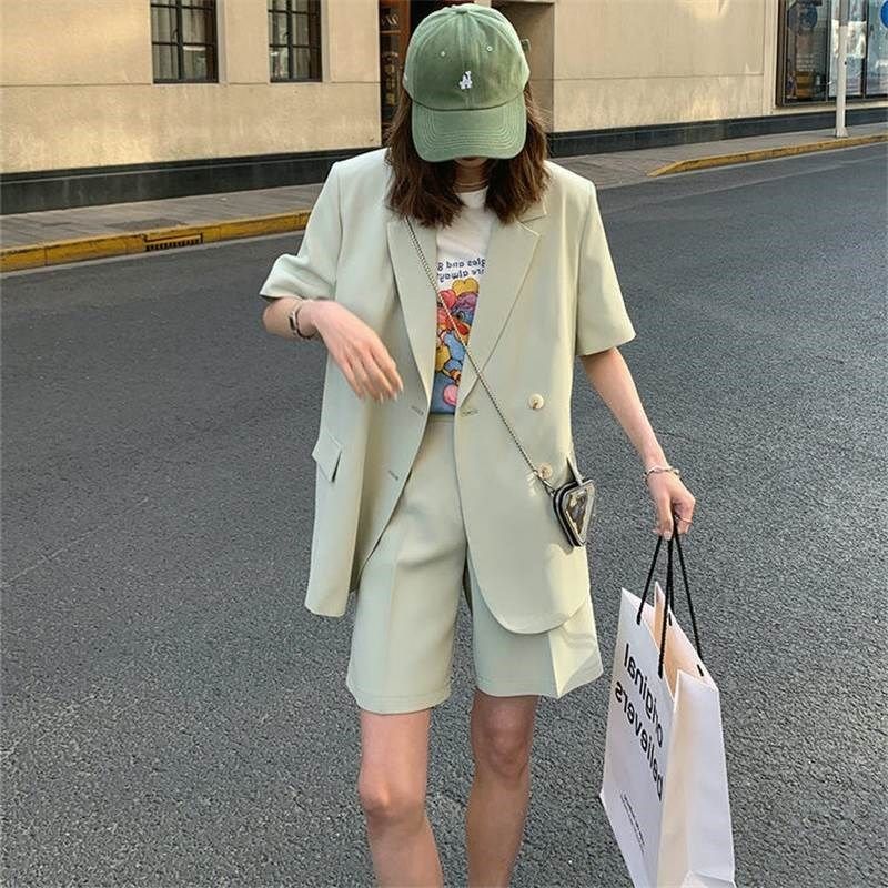 单件/套装 2024春夏季薄款休闲宽松短袖西装外套女西装短裤两件女,淘宝优惠券,粉丝福利购,淘宝优惠卷