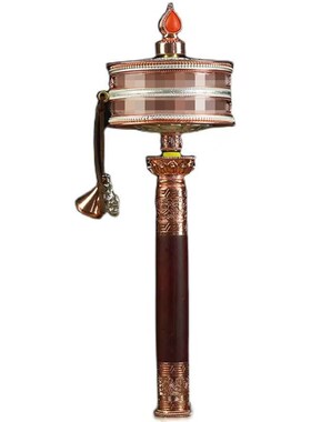 新款藏式纯铜手摇转动筒六字大白伞手摇转金轮家用浮雕八吉祥摆件