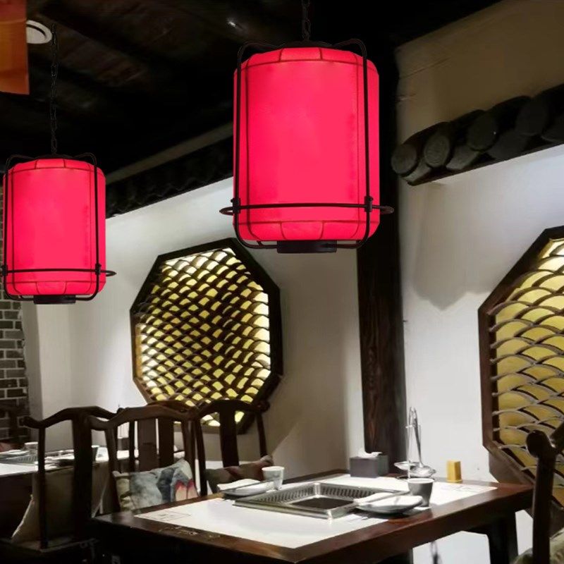 仿羊皮吊灯火锅店湘菜馆酒馆红色喜庆布艺灯笼带具,淘宝优惠券,粉丝福利购,淘宝优惠卷