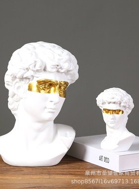 北欧风轻奢风大卫摆件描金雕塑工艺品欧式咖啡馆餐厅柜台装饰摆设