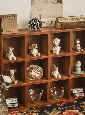 复古壁挂墙面收纳架木质十二宫格桌面收纳盒摆件盲盒置物架zakka