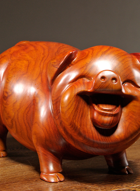 花梨木雕刻猪红木雕刻十二生肖猪家居客厅书房桌面摆设工艺品