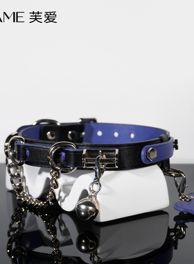 FLAME原创真皮黑紫兔头铃铛项圈choker女m颈圈男脖圈颈饰刻字狗牌