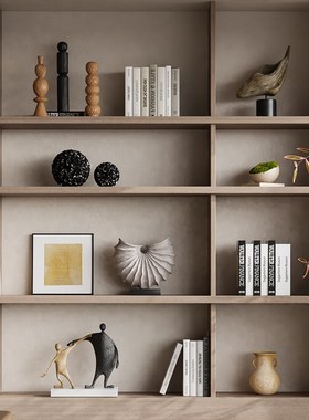 侘寂风酒店会所办公室壁龛复古软装摆件客厅展示柜博古架高档装饰