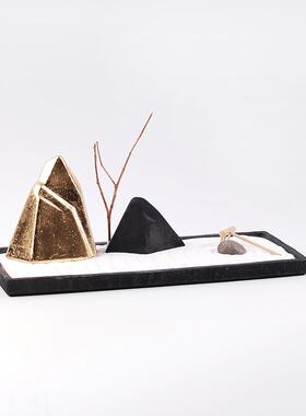 样板间枯山水景观装饰新中式软装饰品茶几书桌摆件沙盘套装组合