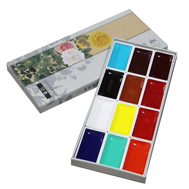 姜思序堂12色18色固体国画颜料盒装含胶套装写意工笔山水花鸟写生,淘宝优惠券,粉丝福利购,淘宝优惠卷