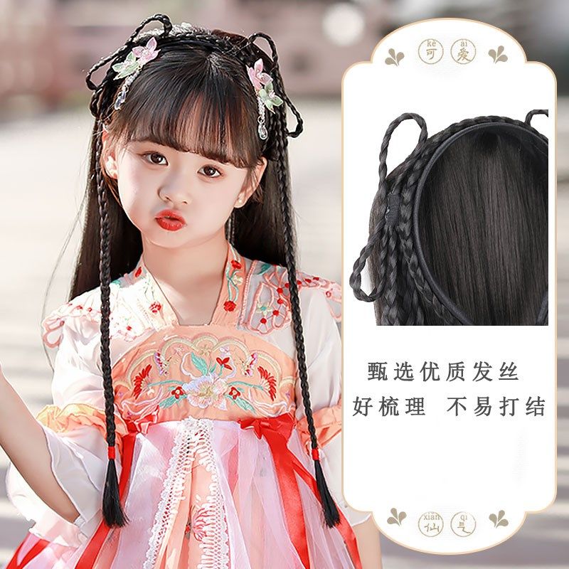 儿童汉服头饰假发包古装一体式懒人发箍造型古风辫子演出假发,淘宝优惠券,粉丝福利购,淘宝优惠卷