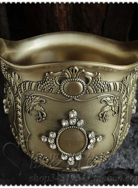 欧式家用合金属青古铜垃圾筒收纳桶创意果皮杂物筒纸篓桌面垃圾桶