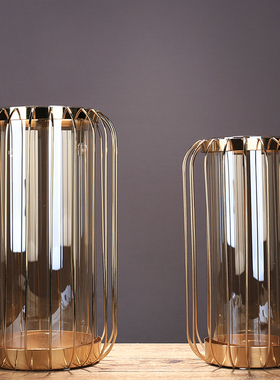 欧式样板房摆件轻奢风样品房金属花瓶样板间玻璃装饰品电视柜摆设