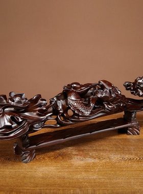 黑檀木雕连年有鱼如意摆件年年有余家居客厅电视柜装饰工艺品送礼