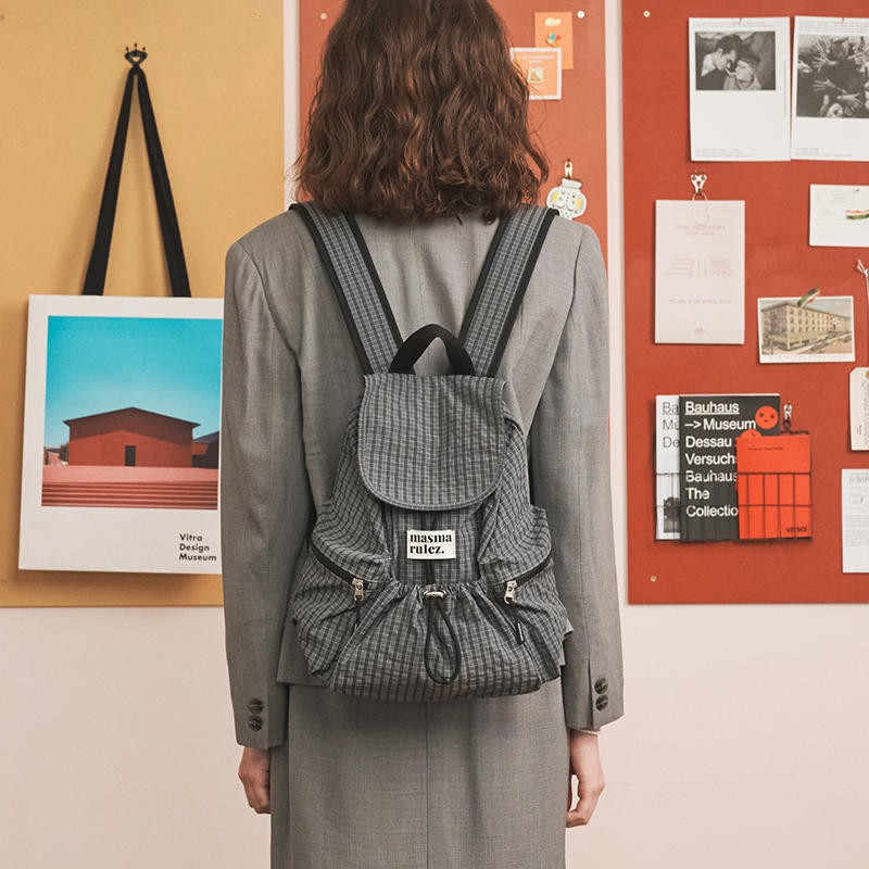 MASMARULEZ官方正品迷你灰色格子背包上学上班旅游通勤女生双肩包,淘宝优惠券,粉丝福利购,淘宝优惠卷