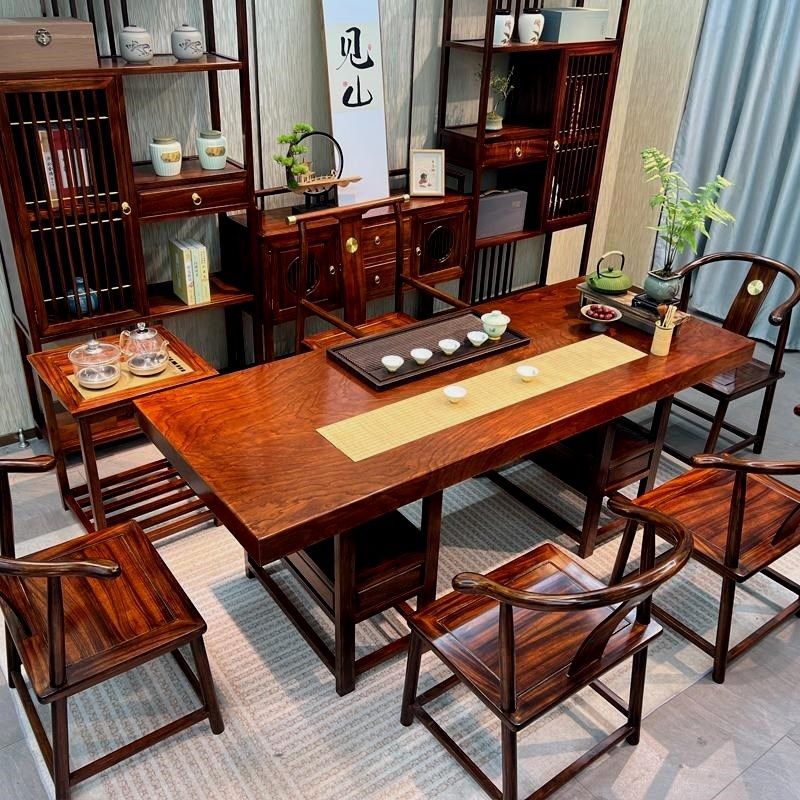 红木茶桌新办公紫檀色泡椅装梨色实木大板一体一整,淘宝优惠券,粉丝福利购,淘宝优惠卷