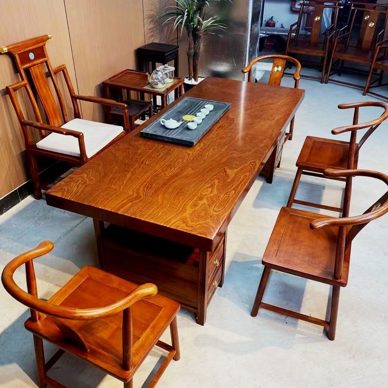 红木茶桌新办公紫檀色泡椅装梨色实木大板一体一整,淘宝优惠券,粉丝福利购,淘宝优惠卷