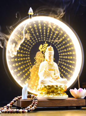 观音送福禅意摆件家用南海观音菩萨佛像客厅坐莲观音观世音菩萨像