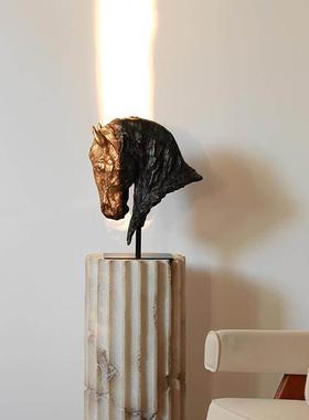 形上中古马头仿铜雕塑法式黑马墨色之魅客厅开运乔迁送礼装饰摆件