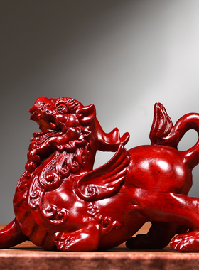 红花梨木雕貔貅摆件新中式实木皮丘一对家居客厅办公装饰工艺礼品