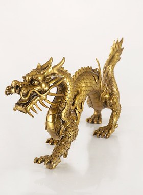 纯黄铜世纪龙金色龙年摆件新中式家居办公室桌面生肖龙装饰工艺品