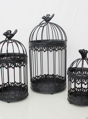 黑色鸟笼装饰婚庆婚礼多肉花架挂饰绿植家居饰品阳台庭院摆件铁艺
