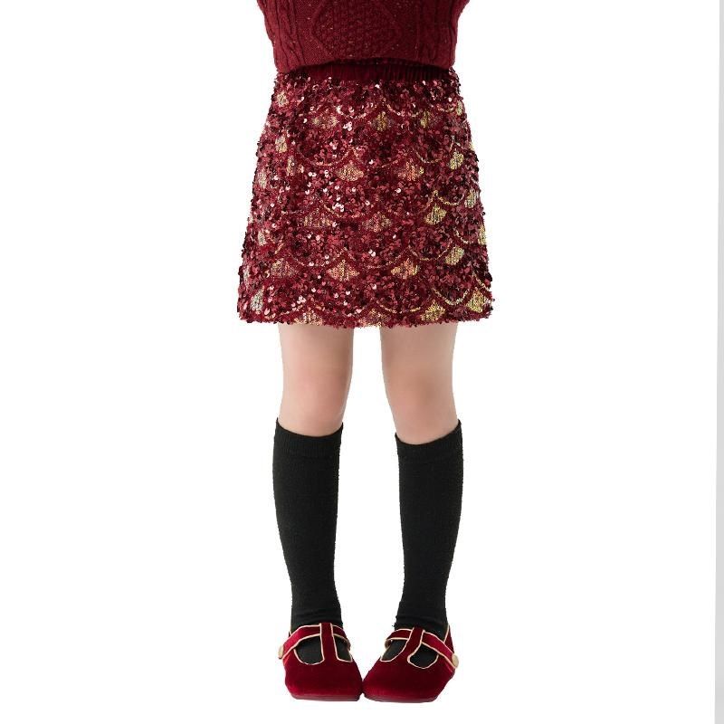 女童半身裙2025新款春秋装儿童亮片短裙女中大童开学红色毛呢裙子,淘宝优惠券,粉丝福利购,淘宝优惠卷