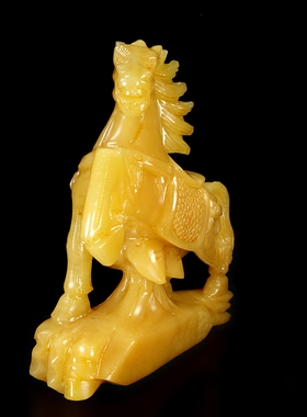 天然米黄玉十二生肖马摆件工艺品马到成功结婚礼物家居酒柜装饰品