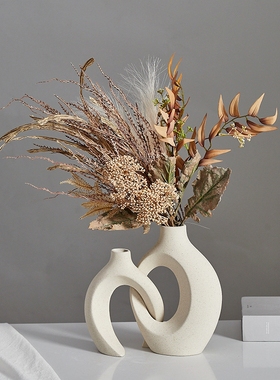 新中式陶瓷花瓶摆件家居客厅酒柜电视柜书房茶室迎客松花艺装饰品