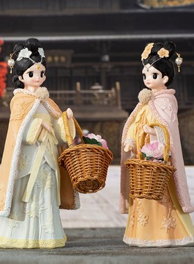创意可爱古风提篮少女汉服宫廷摆件家居装饰工艺品学生生日礼物