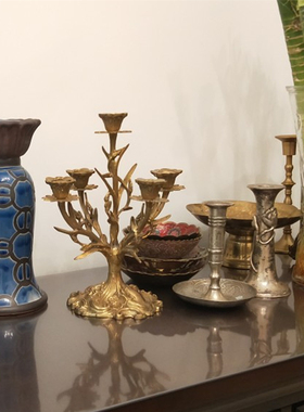 设计师新款摩洛哥异域风情仿铜做旧铁艺烛台摆件家居装饰工艺品