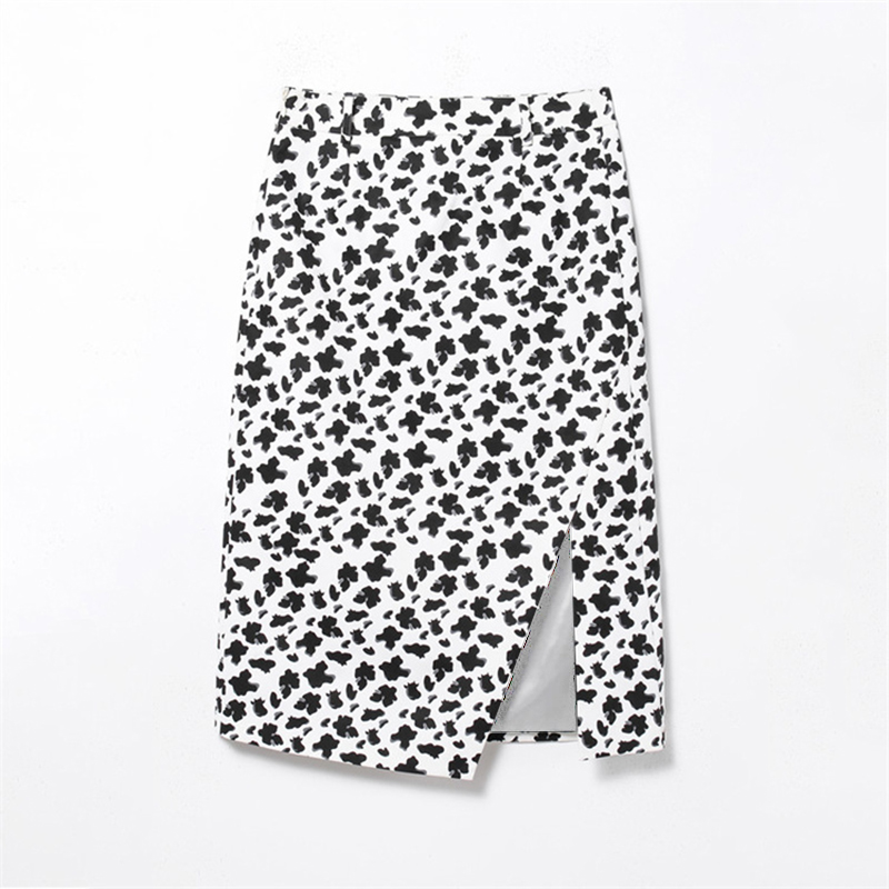 L417设计感小众奶牛纹印花开叉半裙2025秋冬中裙 鸟撤柜剪牌女装 - 图0