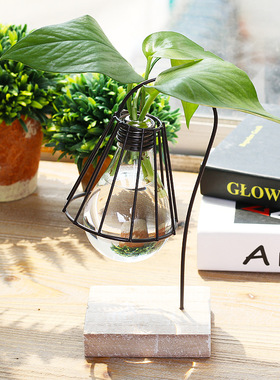 北欧创意小猫铁艺水培容器绿萝植物玻璃小花瓶家居装饰品桌面摆件