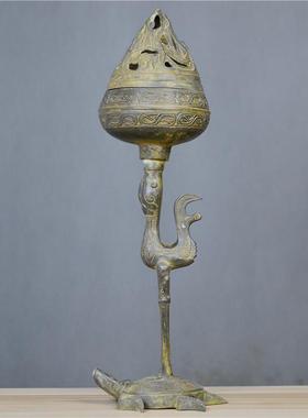 仿古青铜器 神龟立鸟博山炉仙鹤熏炉家居装饰工艺品摆件古玩收藏