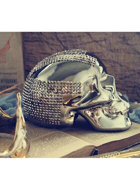 外贸铆钉骷髅摆件头骨储蓄罐万圣节个性橱窗酒吧陈列装饰拍摄道具