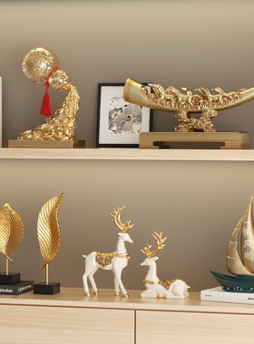 新中式办公室高档摆件轻奢中古风新家客厅书房酒柜聚财装饰工艺品