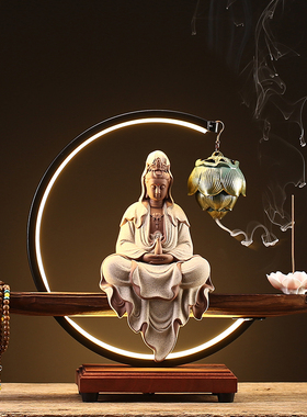 新款净瓶持瓶观音佛像禅意中式客厅玄关摆件观世音菩萨像家居装饰