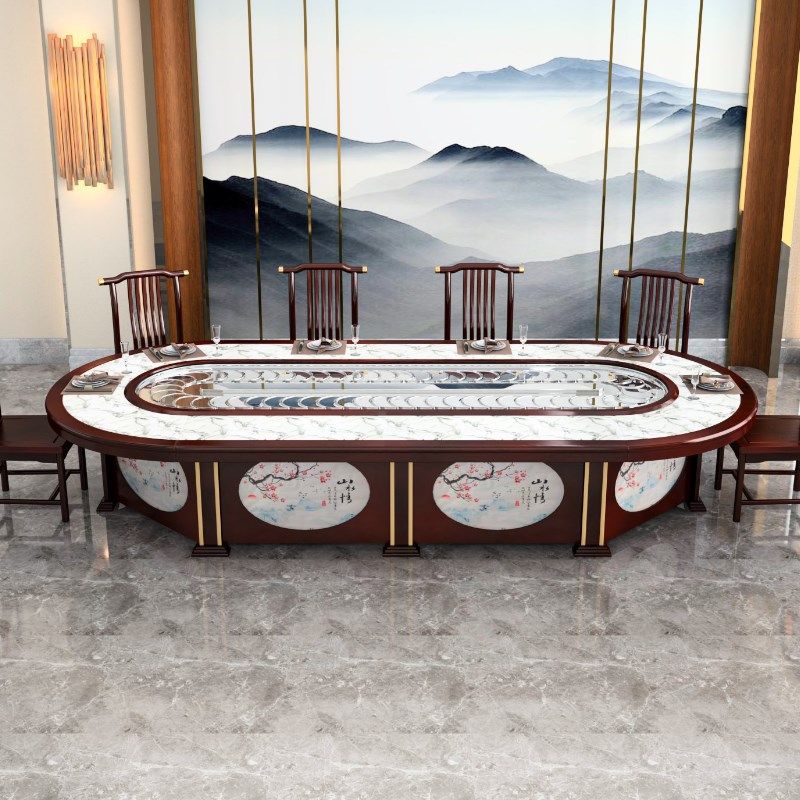 椭圆电动餐桌长方形回转酒店餐桌旋转小火锅桌子电磁炉一体10人,淘宝优惠券,粉丝福利购,淘宝优惠卷