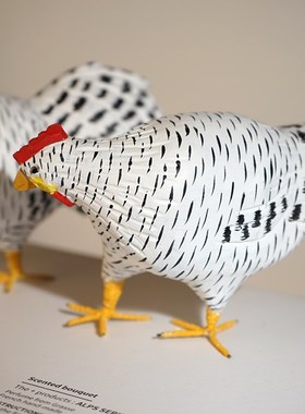 芦花鸡木雕小摆件可爱卡通动物情侣桌面摆放装饰送儿童小孩玩具