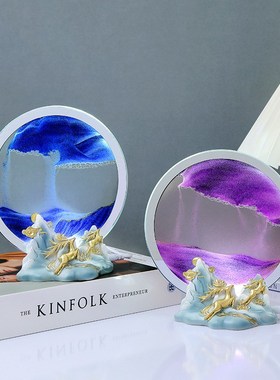 翻转自动流沙画一鹿相伴发光底座客厅书房卧室装饰工艺品