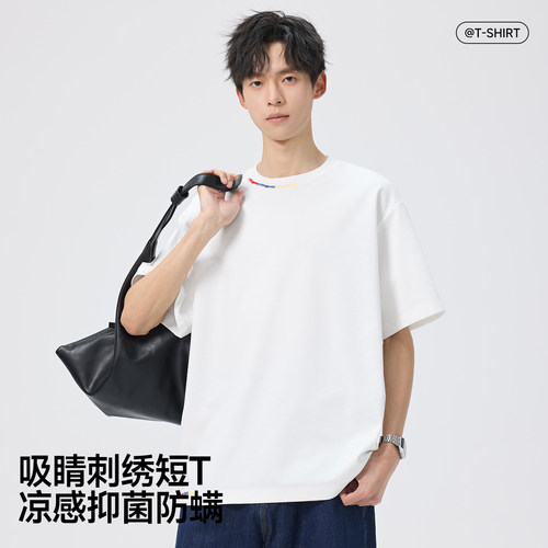 马克华菲短袖男款夏季新款白色刺绣t恤男美式宽松潮牌穿搭半截袖S - 图2