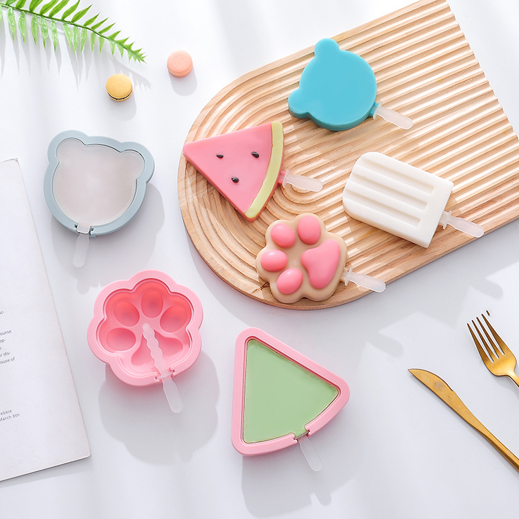 西瓜猫爪小熊造型带盖子雪糕模具食品级软硅胶儿童自制奶酪棒冰棍
