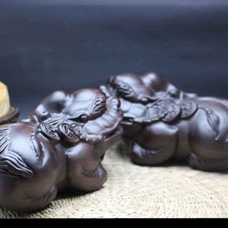 木雕黑檀木貔貅摆件木质雕刻皮丘招财工艺品家具客厅开业乔迁礼品 - 图2