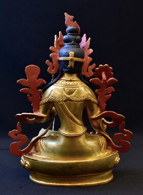 白度母长寿三尊尼泊尔手工紫铜鎏金精品居家摆件7寸铜像