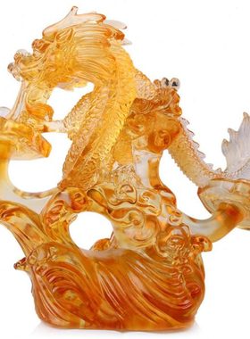 班德拉斯  飞龙如意琉璃摆件家居饰品办公室装饰摆件开业商务礼品