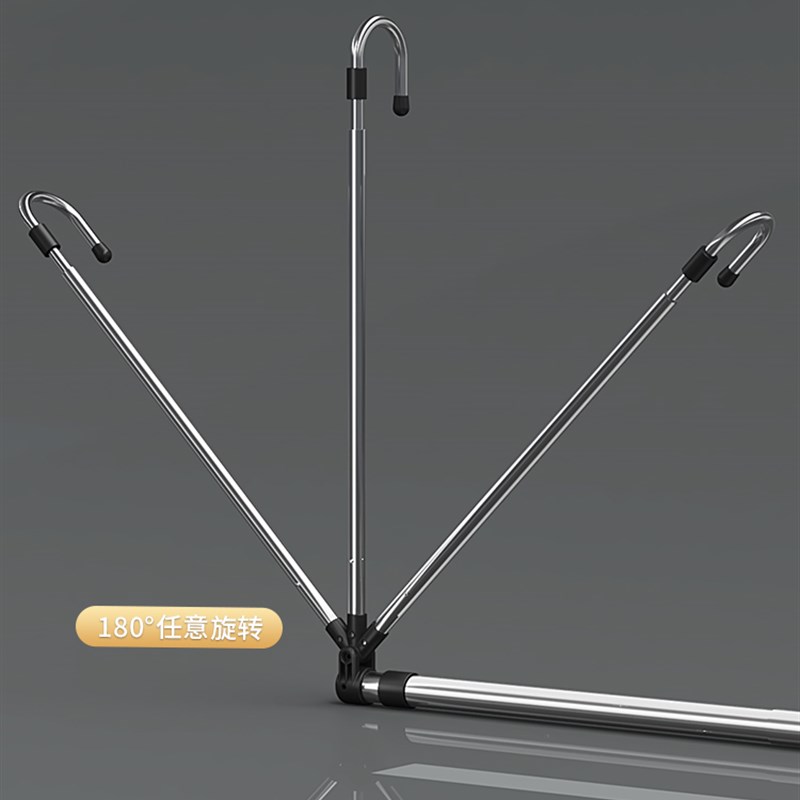 不锈钢伸缩阳台晾衣架家用t晾衣杆可升降折叠室内悬挂式晒被子神 - 图0