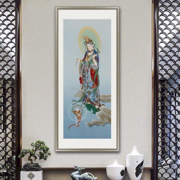 工笔人物国画送子观音菩萨画像玄关书房客厅中式装饰挂画卷轴画框,淘宝优惠券,粉丝福利购,淘宝优惠卷